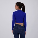 T-shirt crop côtelé femme manches longues avec détail cut out