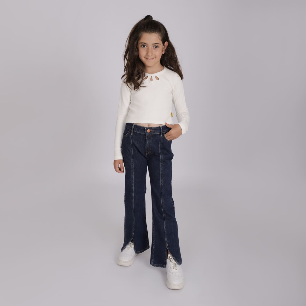 Flare fille avec fentes devant en jeans