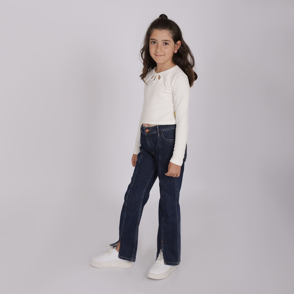 Flare fille avec fentes devant en jeans