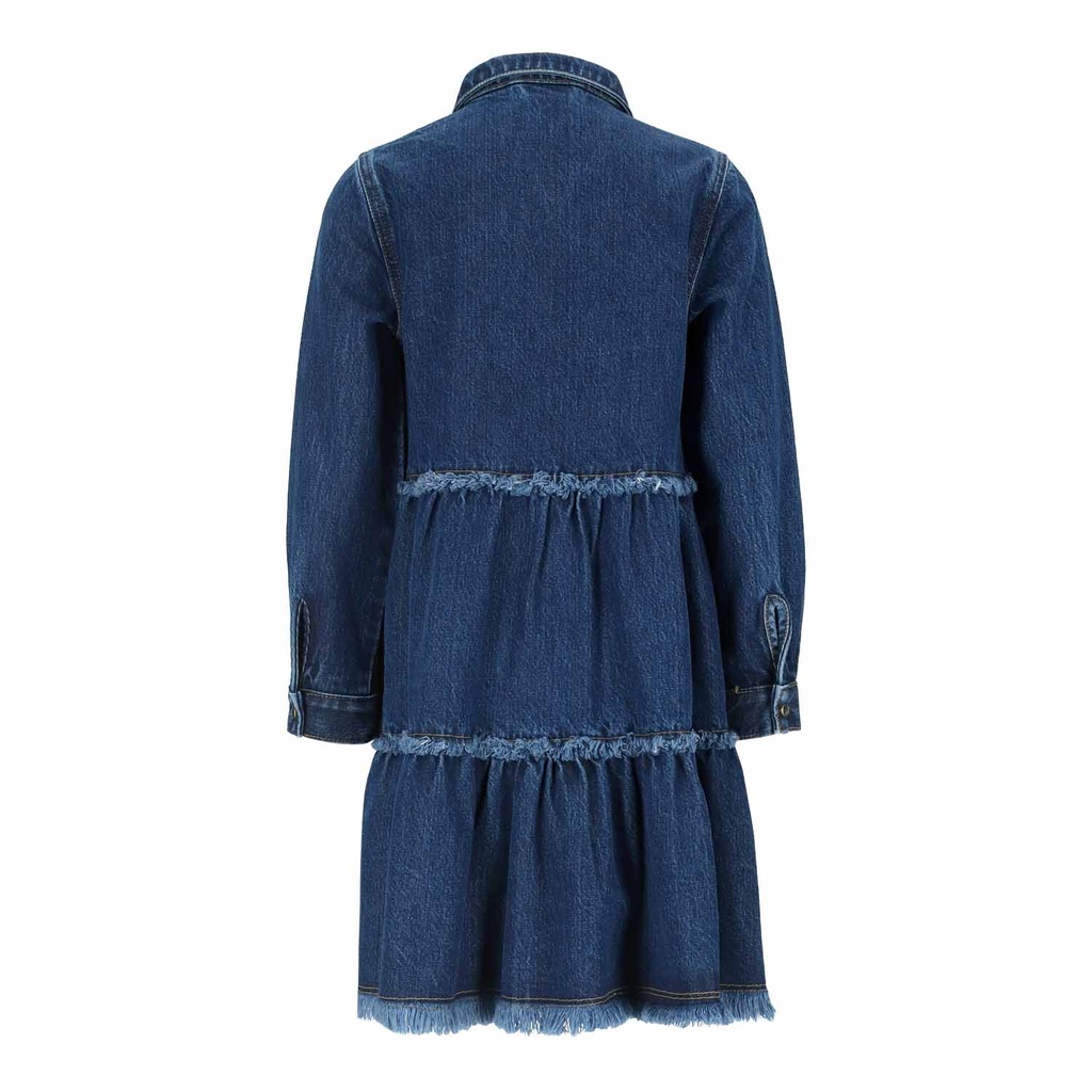 Robe chemise fille a volants en jeans
