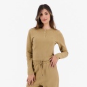 T-shirt côtelé femme manches longues avec patte boutonnage