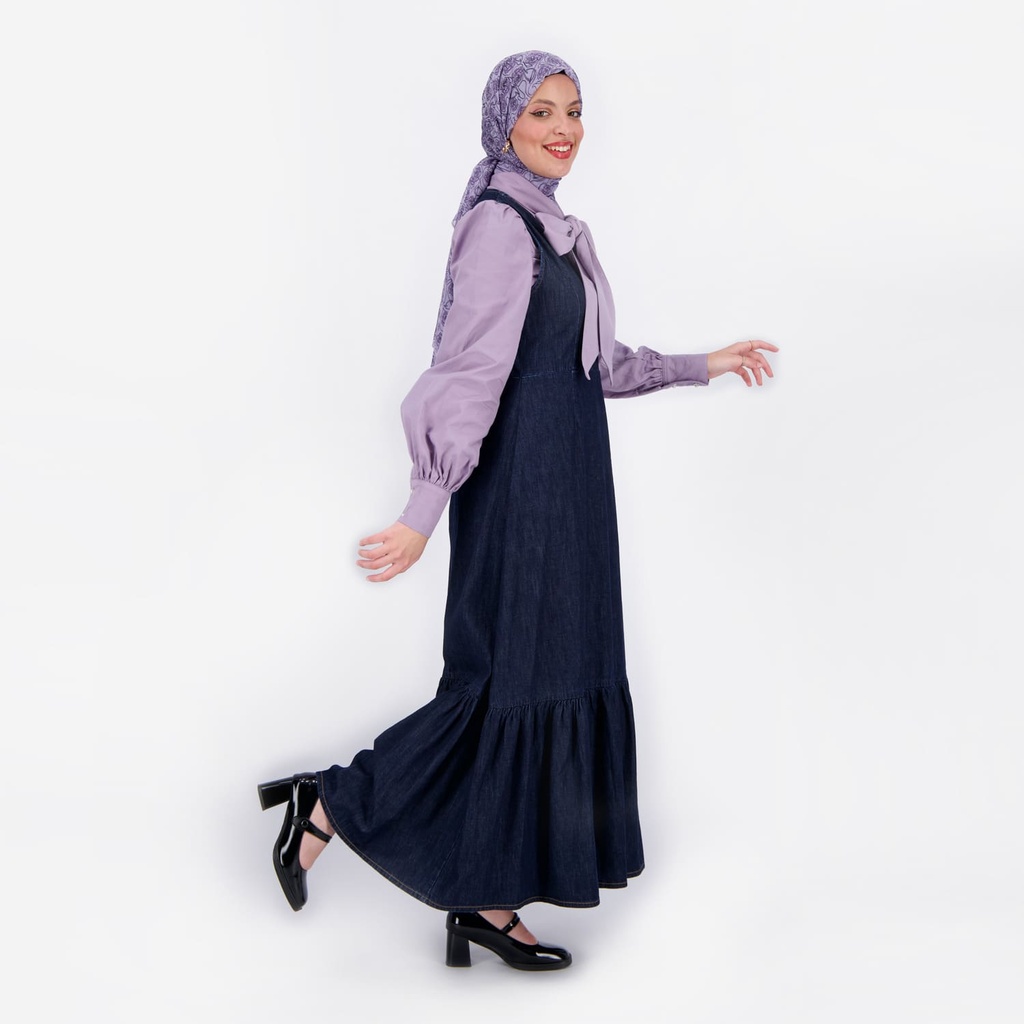 Robe maxi femme avec volant en bas en jeans -BOCHRA