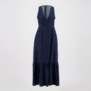 Robe maxi femme avec volant en bas en jeans -BOCHRA