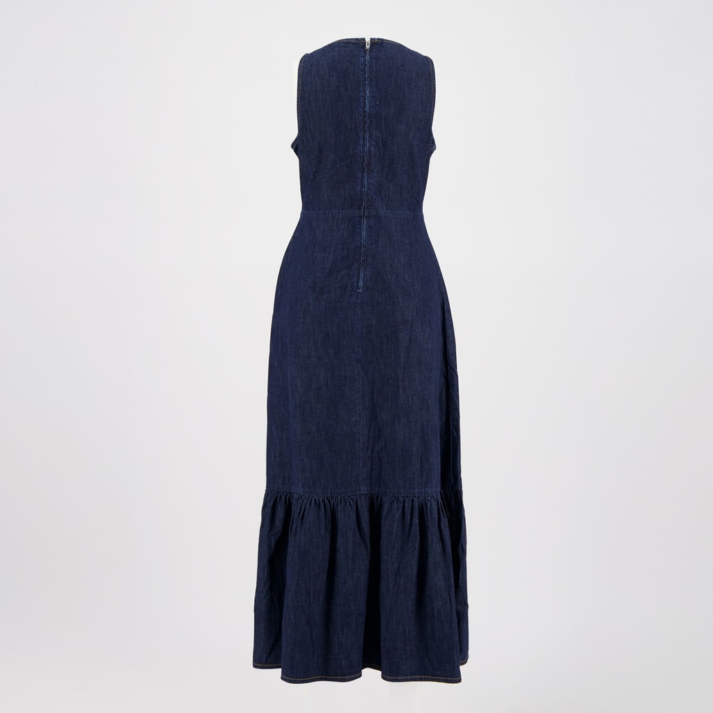 Robe maxi femme avec volant en bas en jeans -BOCHRA