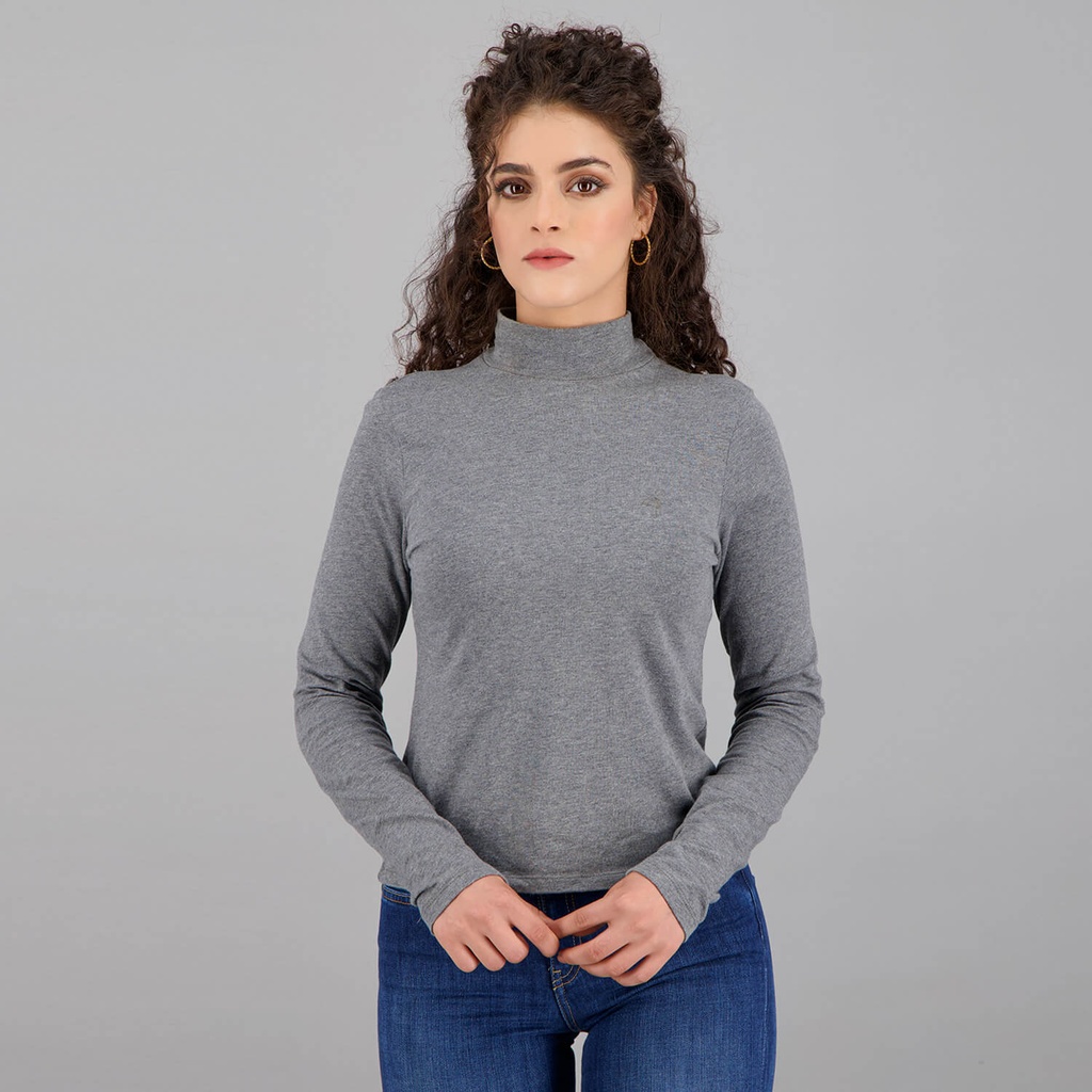 PULL COL CHEMINÉE FEMME MANCHES LONGUES EN JERSEY AVEC BRODERIE