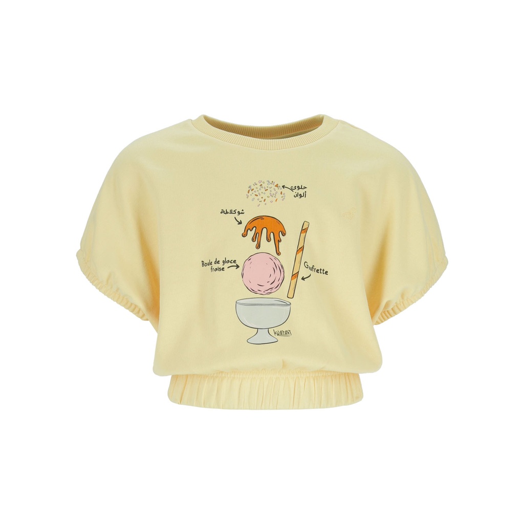 Sweat crop fille manches courtes avec détail elastique