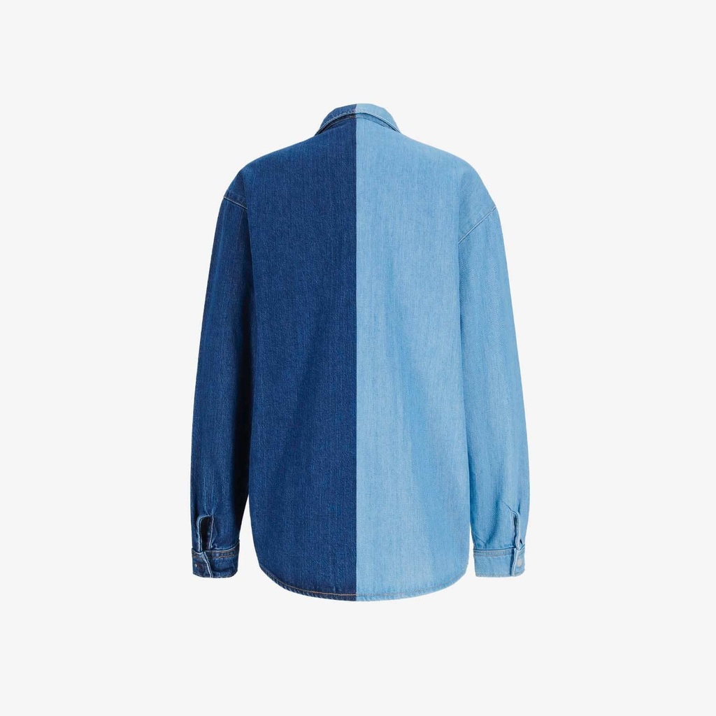 Upcycling chemise oversized femme en jeans bi-couleur - SHER V1