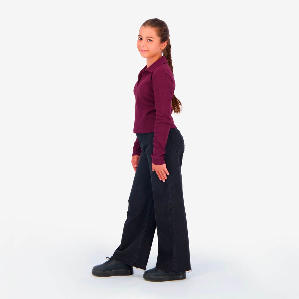 Polo côtelé fille manches longues