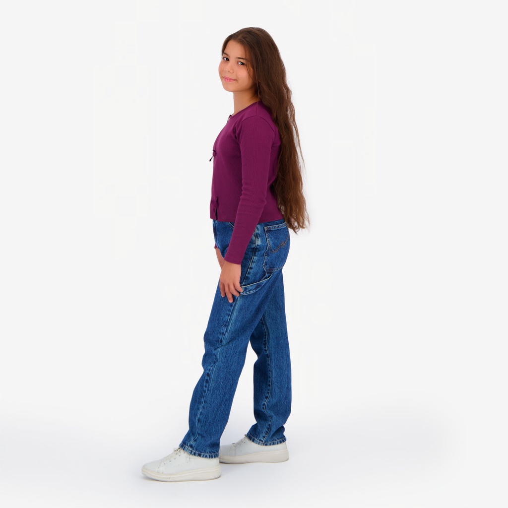 T-shirt côtelé fille manches longues avec noeuds