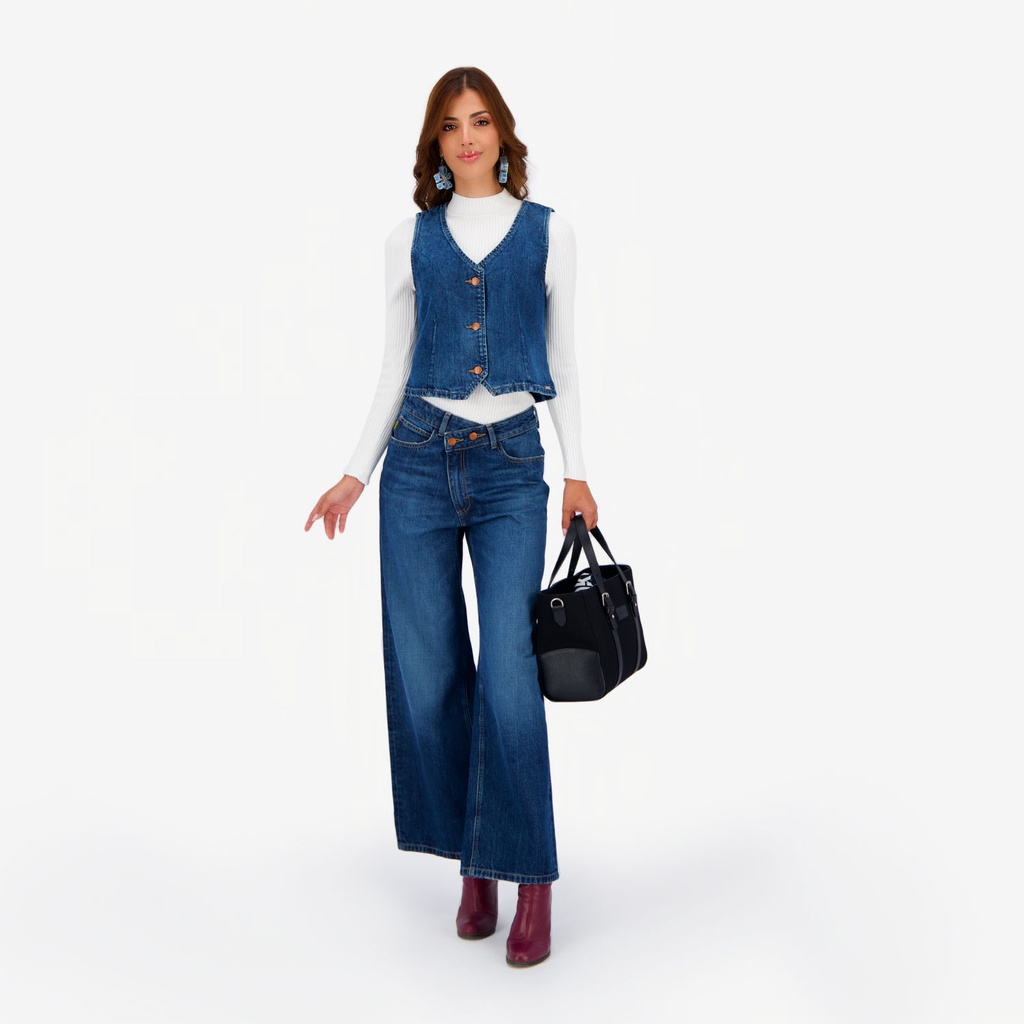 Super Straight jeans femme avec braguette décalé- SARRA 2.0