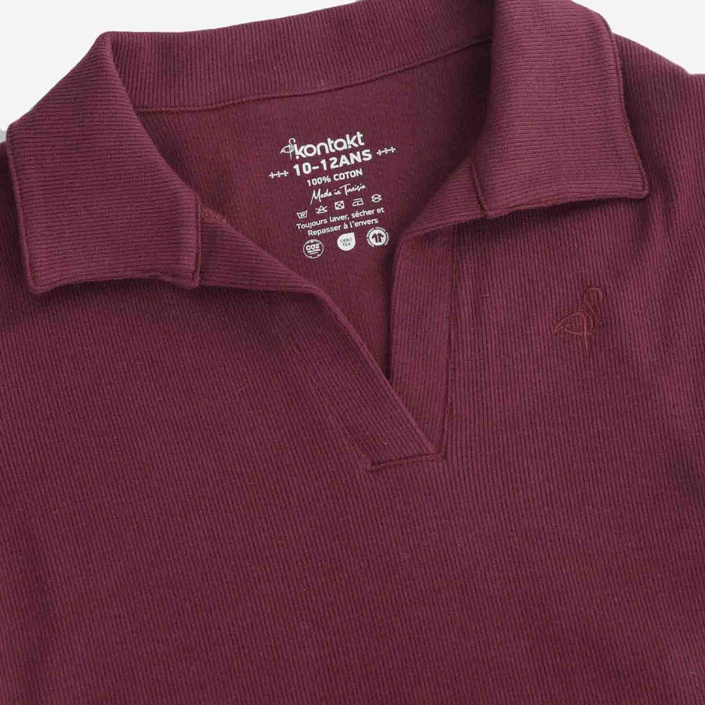 Polo côtelé fille manches longues