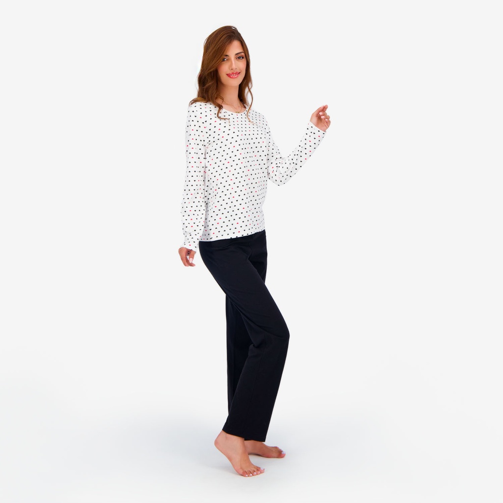 Pyjama femme manches longues imprimé cœur