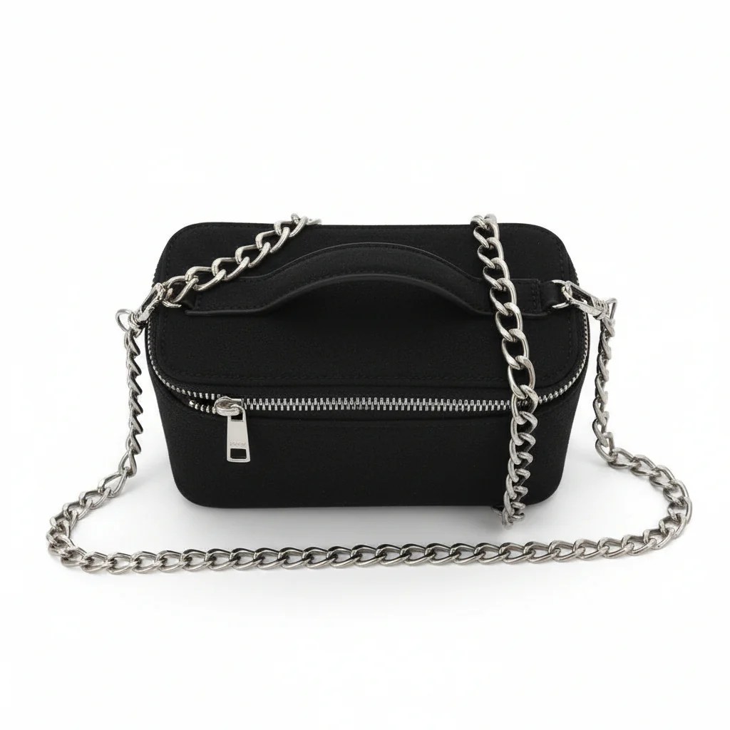 Sac mini vanity femme en jeans et cuir