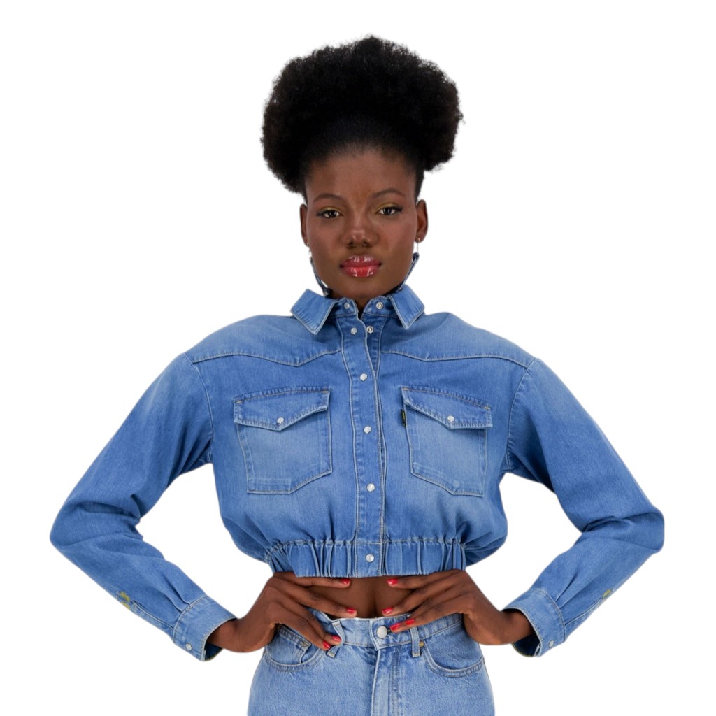 Cropped chemise western femme en jeans - SHERAZADE