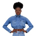 Cropped chemise western femme en jeans - SHERAZADE
