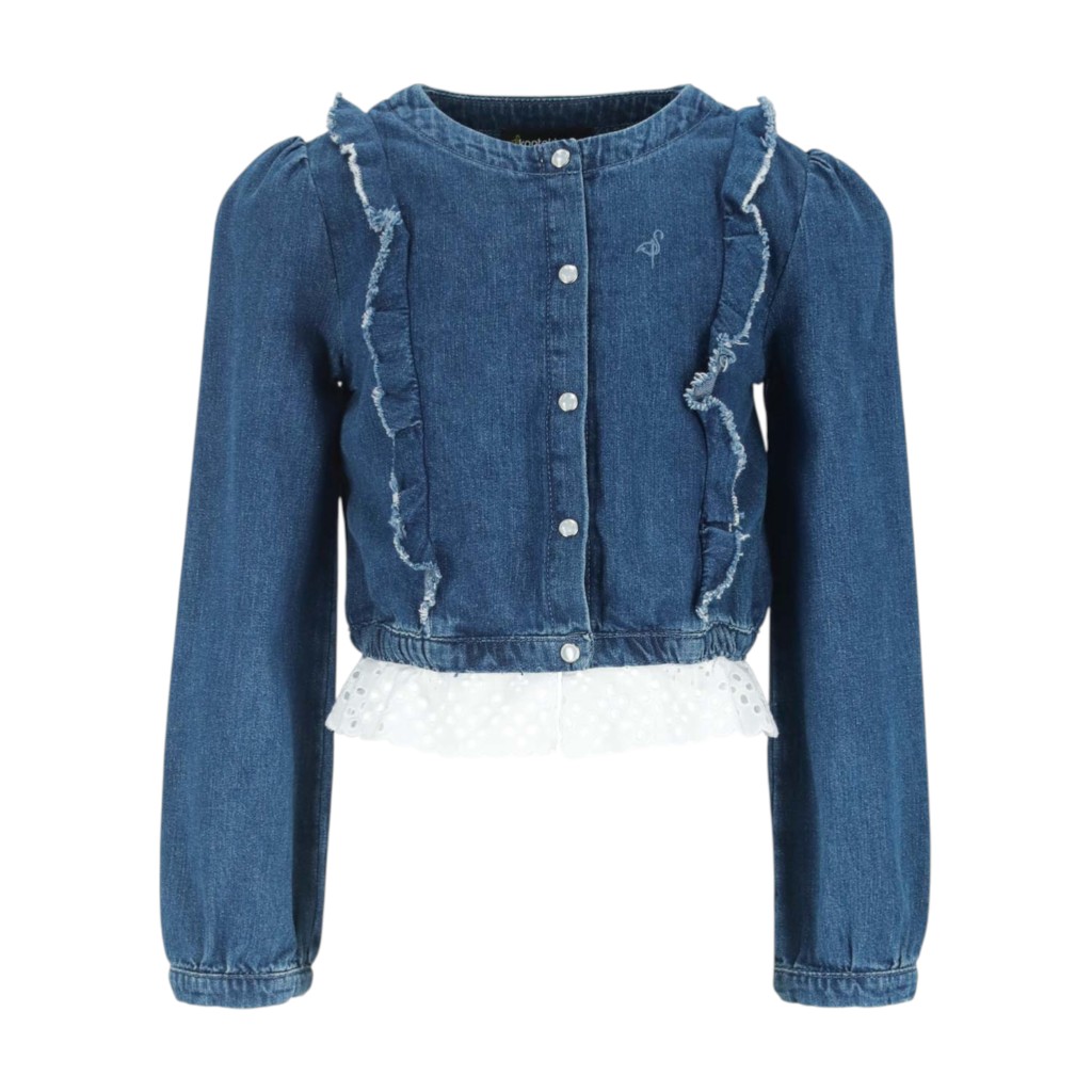 Blouse fille boutonnée avec volant et broderie anglaise