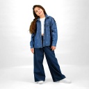 Chemise oversized fille en jeans imprimé laser