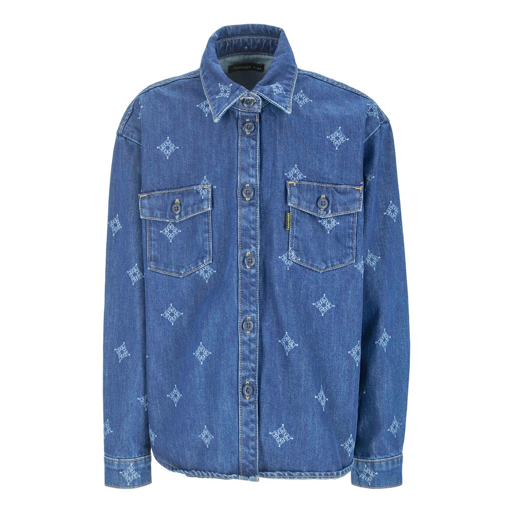 Chemise oversized fille en jeans imprimé laser