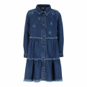 Robe chemise fille avec fleurs a volants en jeans