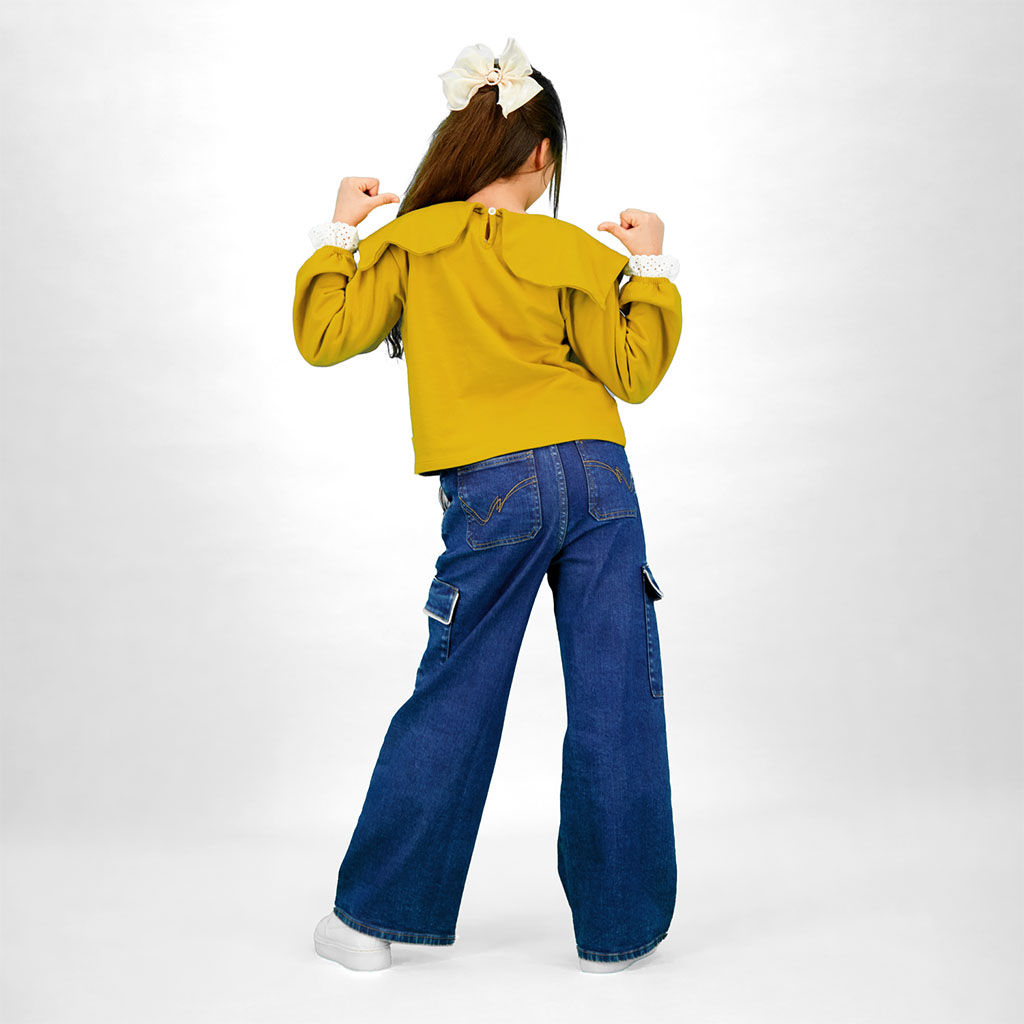 Sweat fille col noeud avec volants