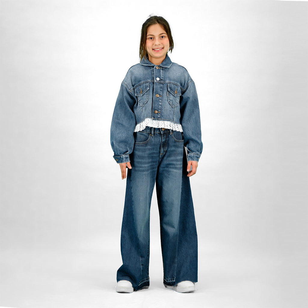 Wide leg jeans unisexe bicouleurs