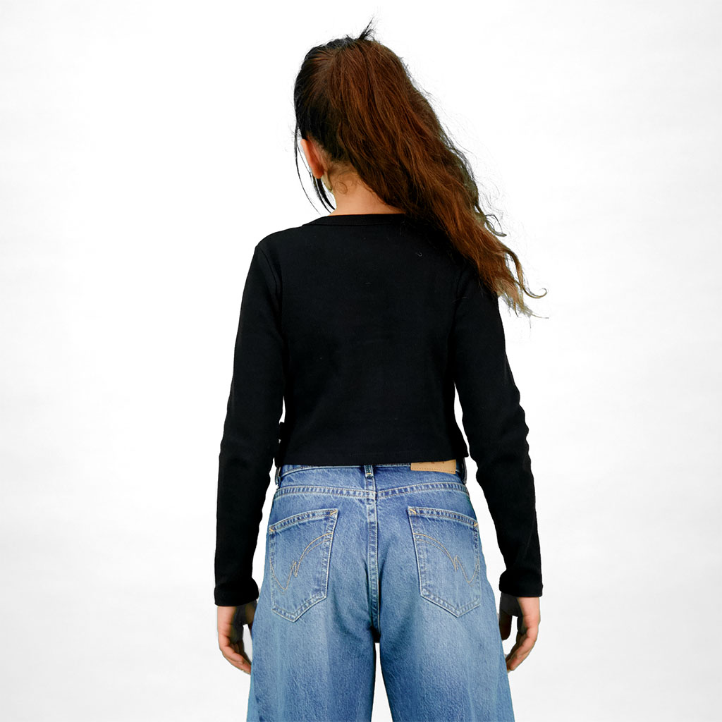 T-shirt crop fille manches longues avec perles