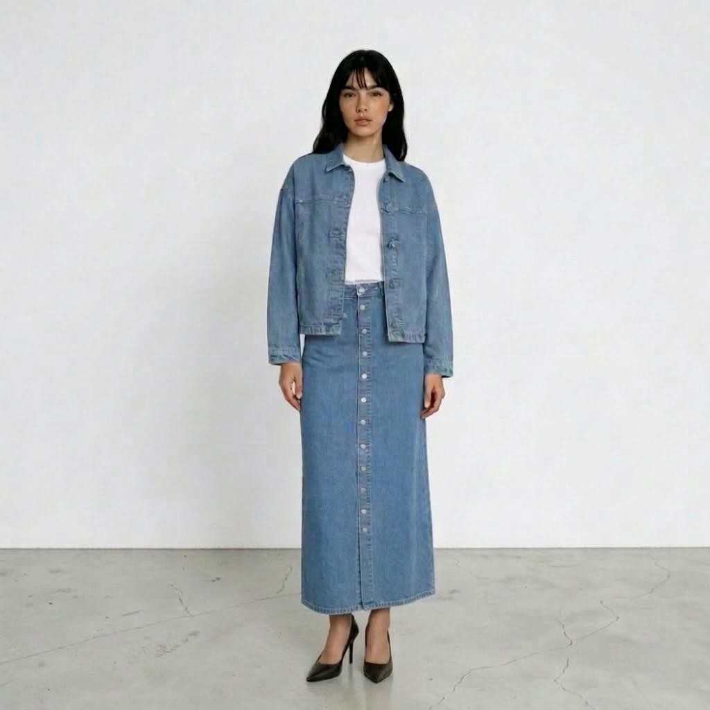 Jupe maxi femme boutonnée en jeans-MAYAR