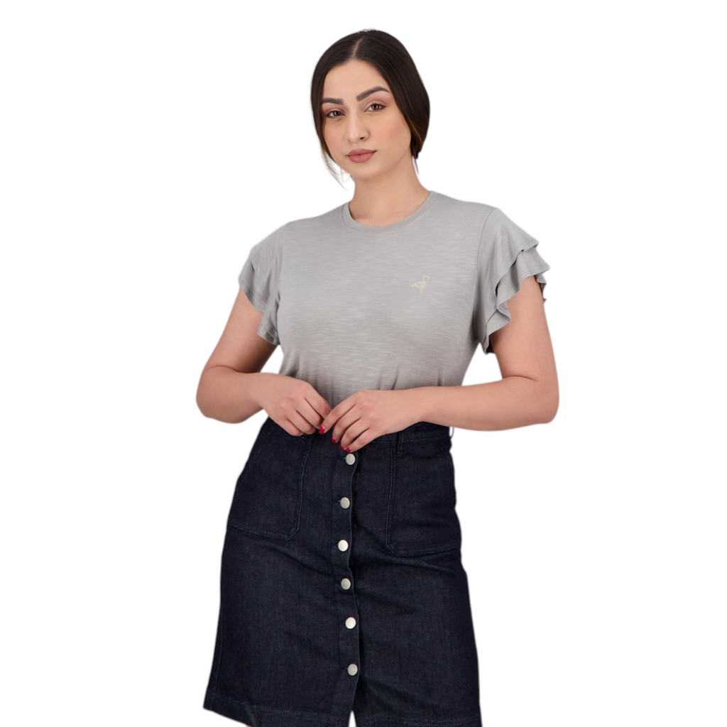 T-shirt femme manches courtes avec volant et broderie