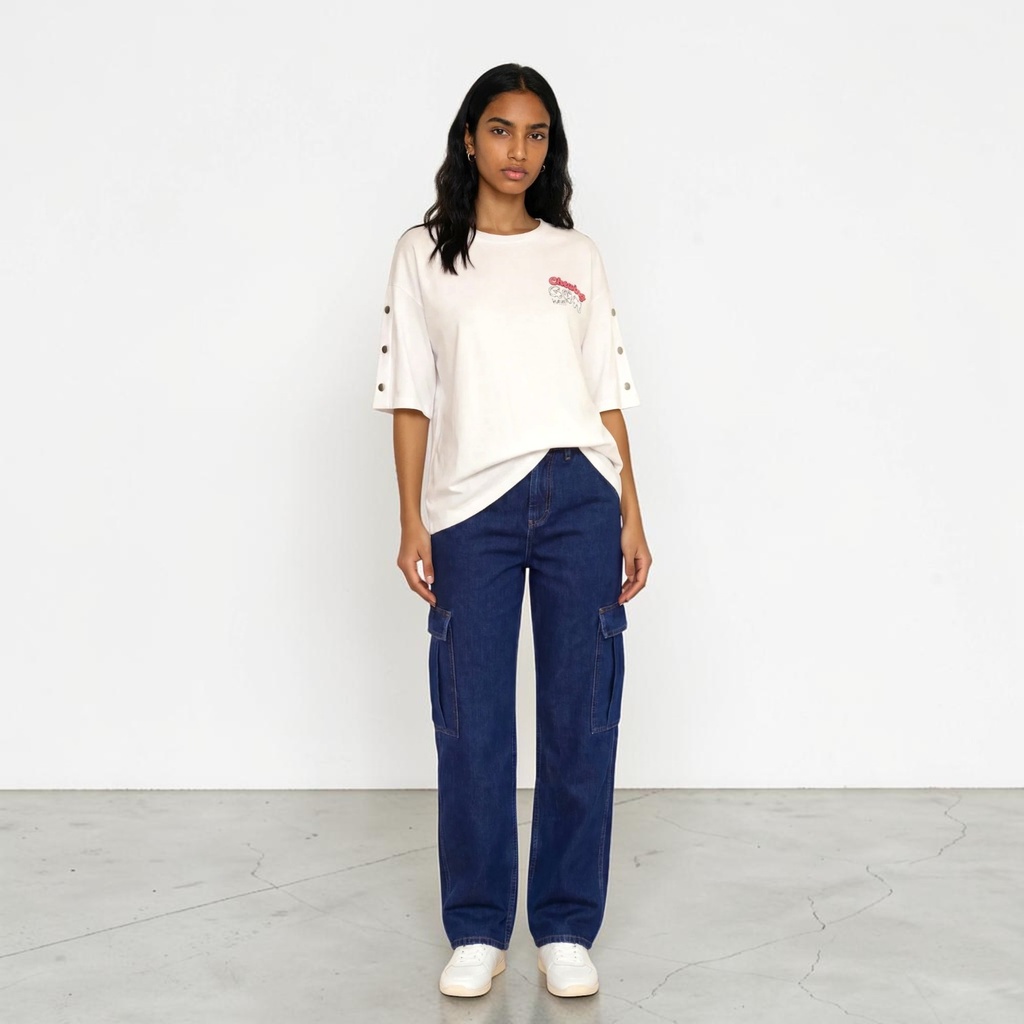 T-shirt femme sur taille avec boutons pression  CHEWING GUM