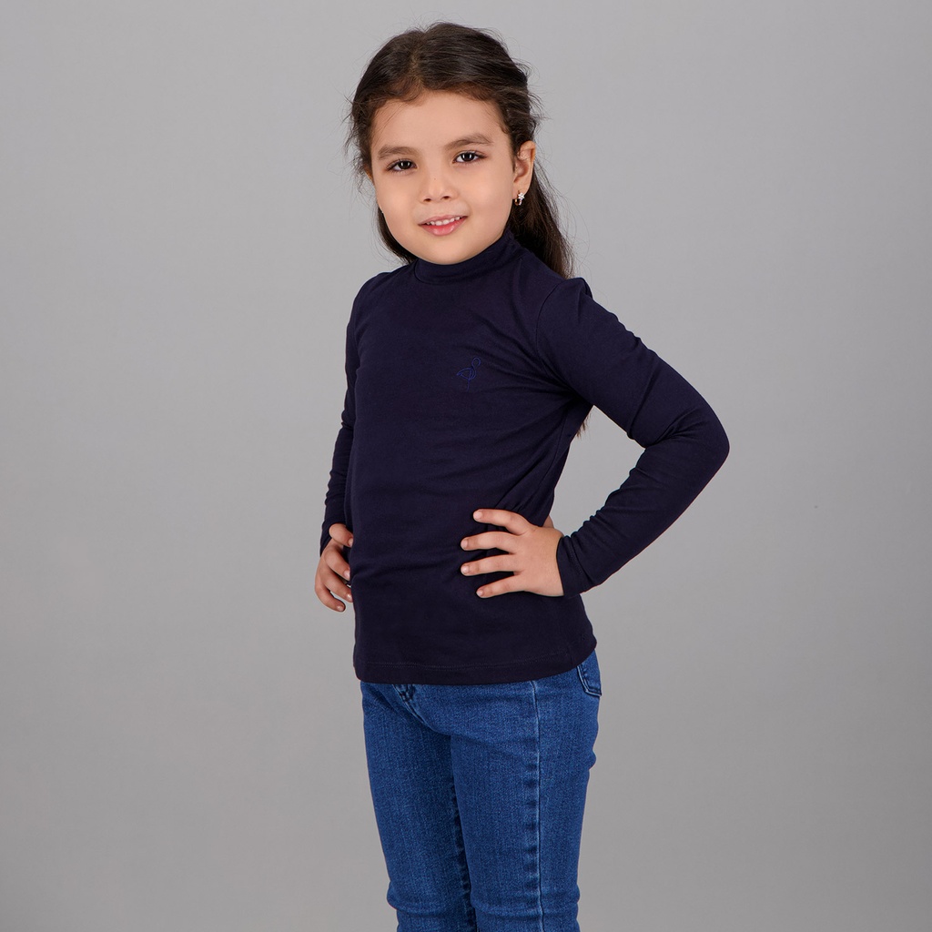 PULL COL CHEMINÉE FILLE MANCHES LONGUES EN JERSEY AVEC BRODERIE