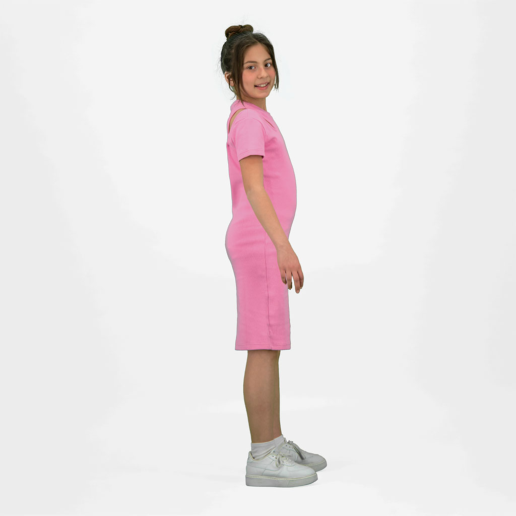 Robe côtelé fille manches courtes avec cut out