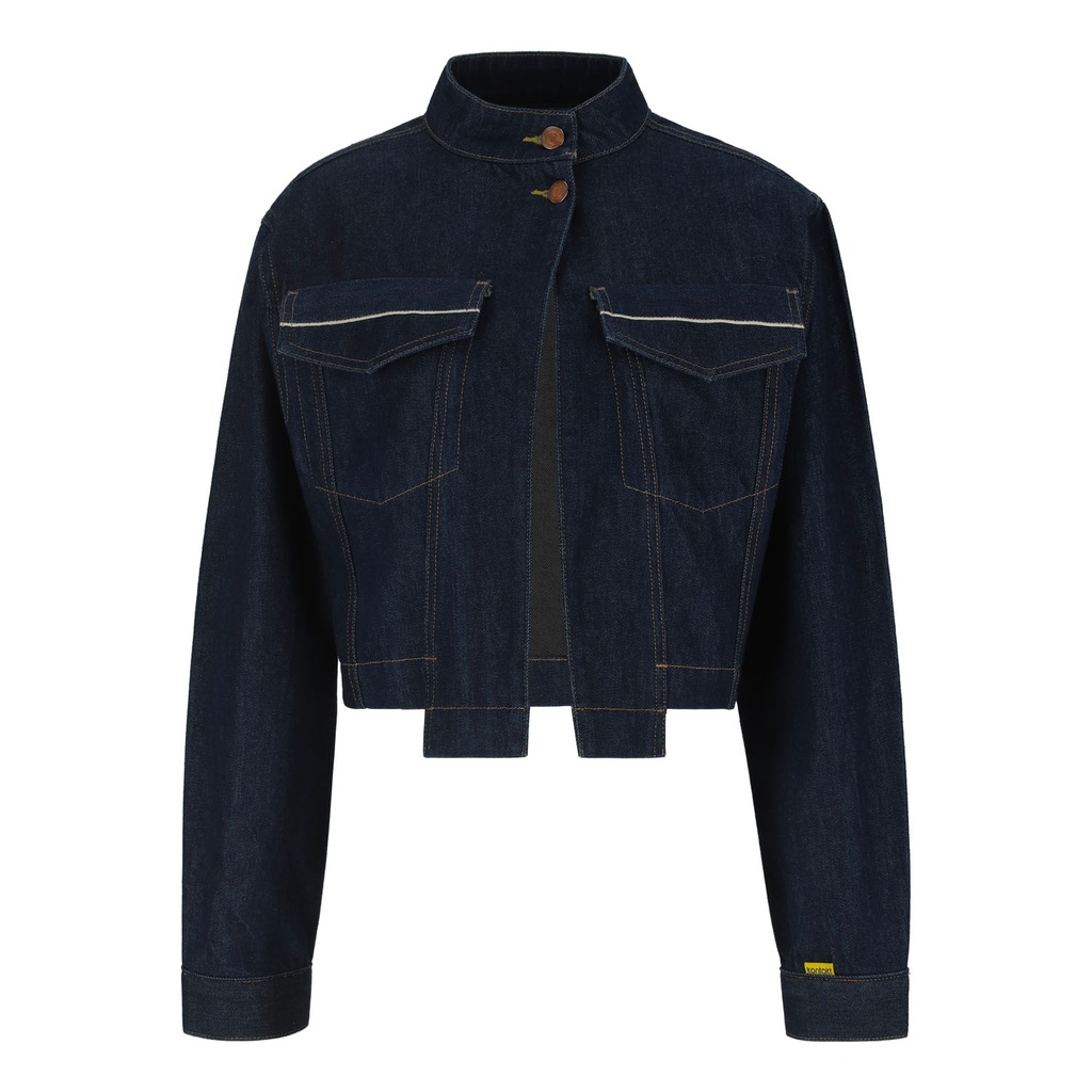 Cropped jacket unisexe selvedge avec fermeture décalée en jeans Selvedge And Raw Look - TUNIS FASHION WEEK 2024