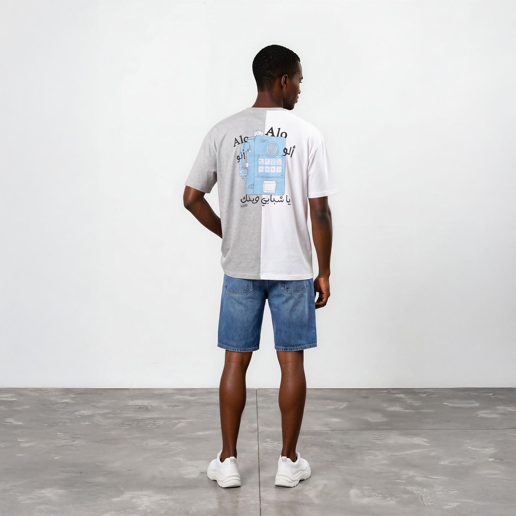 T-shirt oversized  homme manches  courtes bi-couleurs Alo ألو ياشبابي وينك