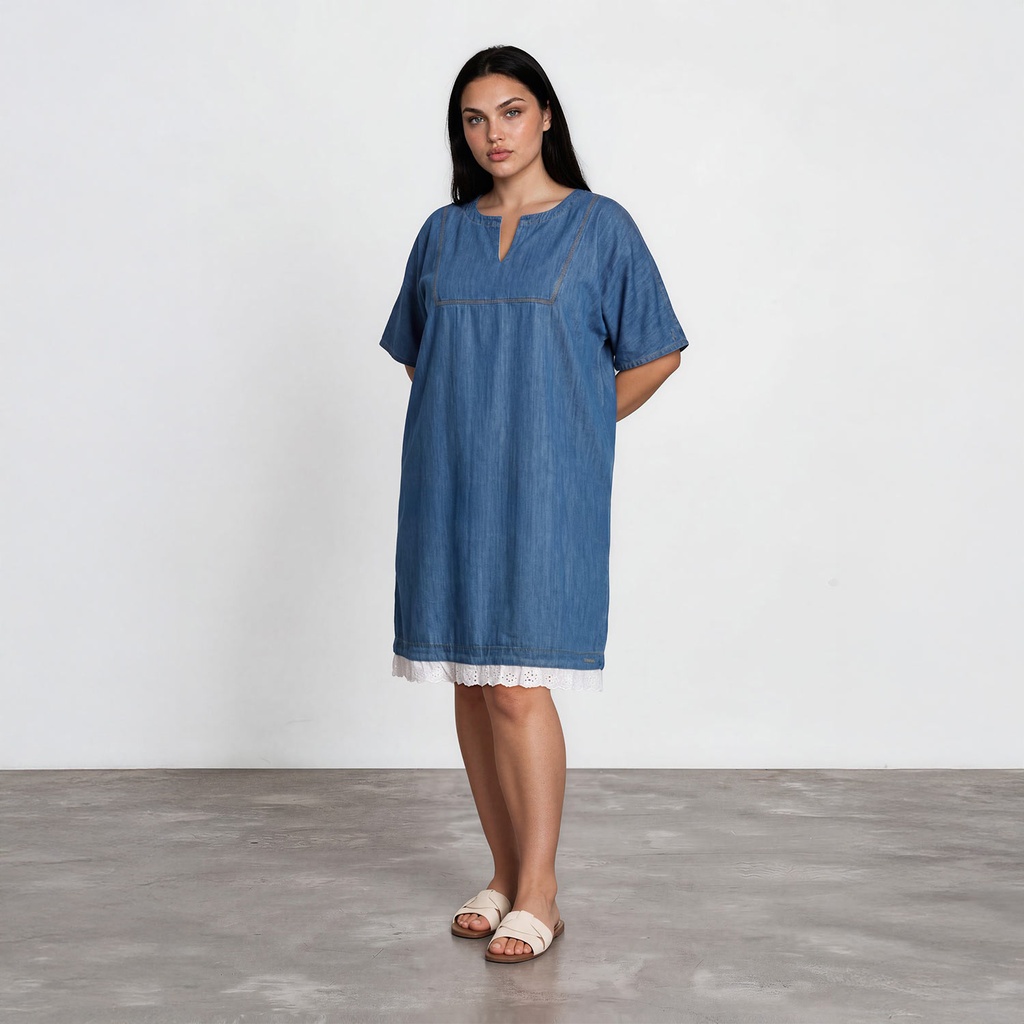 Jebba courte femme en jeans avec broderie anglaise -THURAYA
