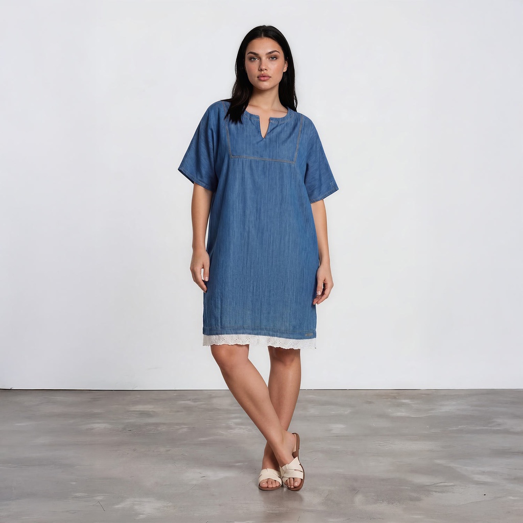 Jebba courte femme en jeans avec broderie anglaise -THURAYA