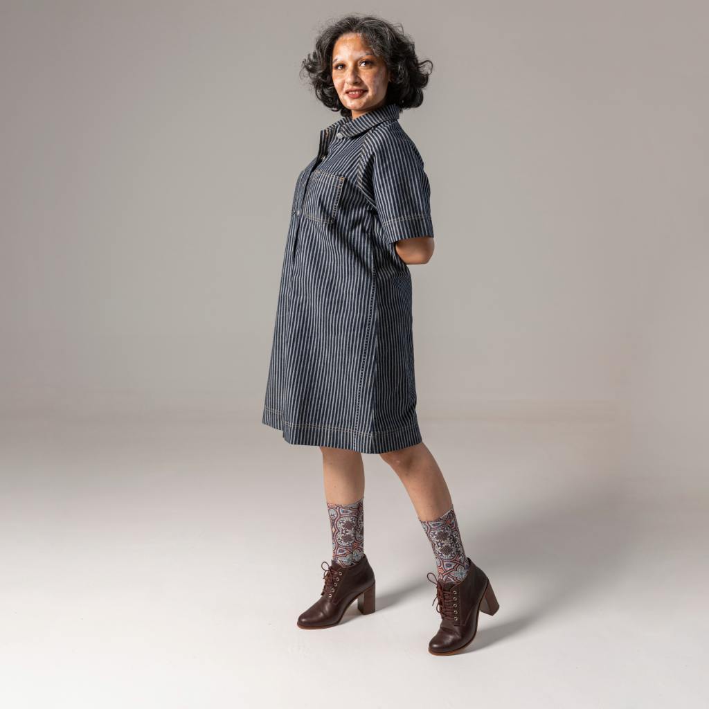 Robe chemise courte femme en jacquard