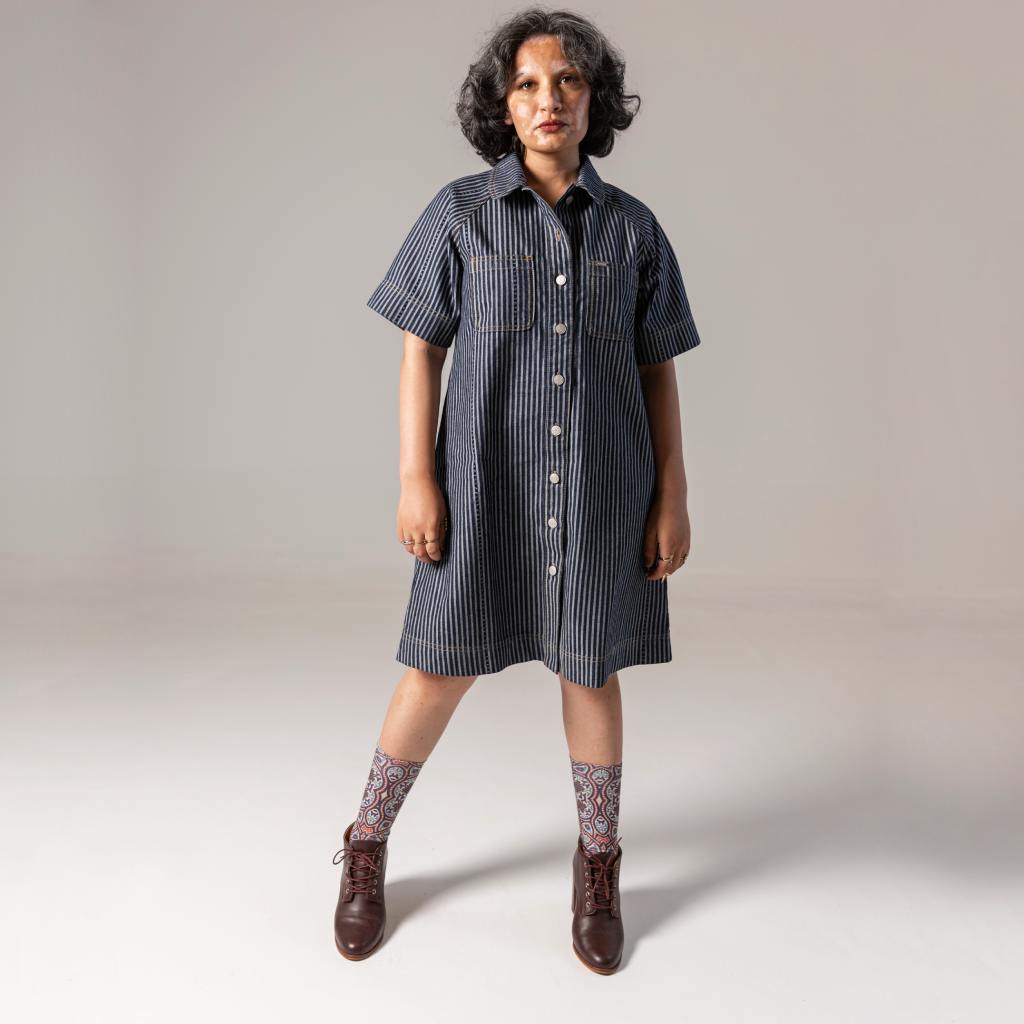 Robe chemise courte femme en jacquard