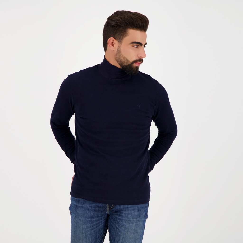 PULL COL ROULÉ HOMME MANCHES LONGUES EN PIQUÉ AVEC BRODERIE