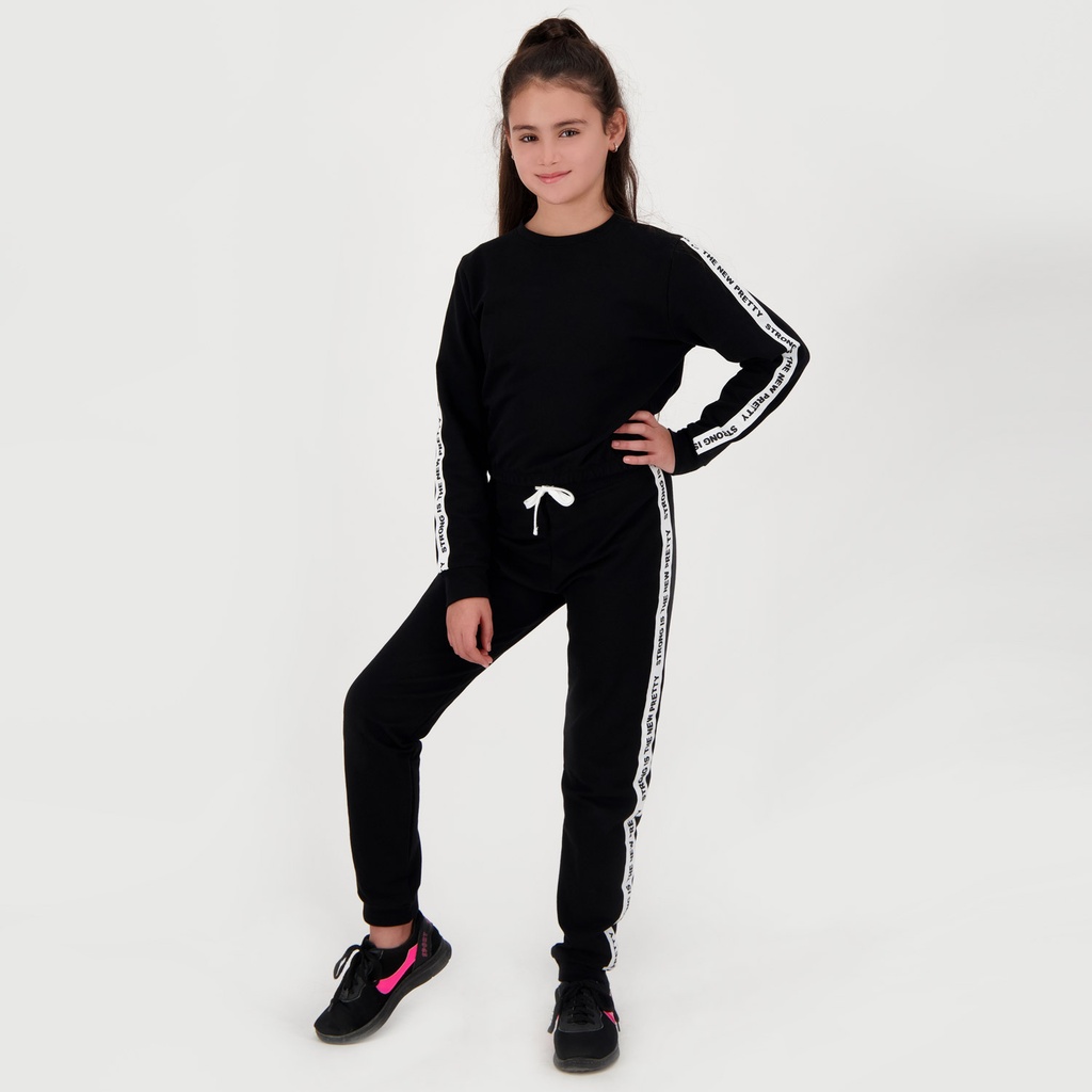 JOGGER SLIM FILLE EN MOLLETON AVEC BANDE COTÉ STRONG IS THE NEW PRETTY