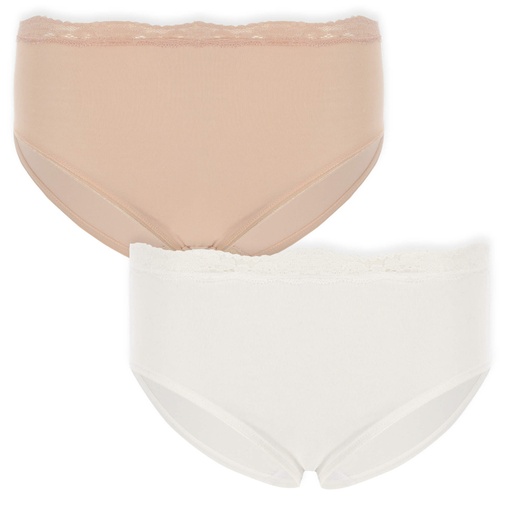 Lot de 2 slips taille mi-haute femme bords dentelle et coton stretch