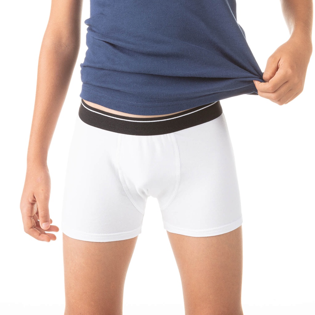 Boxer garçon avec surpiqures contrastées en coton stretch