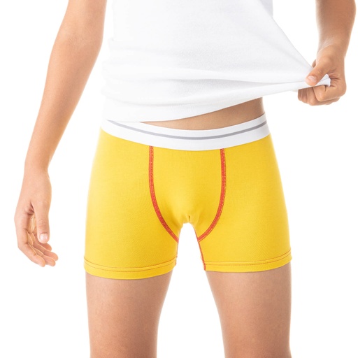 Boxer garçon avec surpiqures contrastées en coton stretch