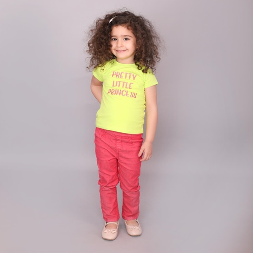 [01-010-79-003-K426-12M] Ensemble t-shirt à paillette PRETTY LITTLE PRINCESS et tregging (Vert Pistache/Rose Foncé, 12M)