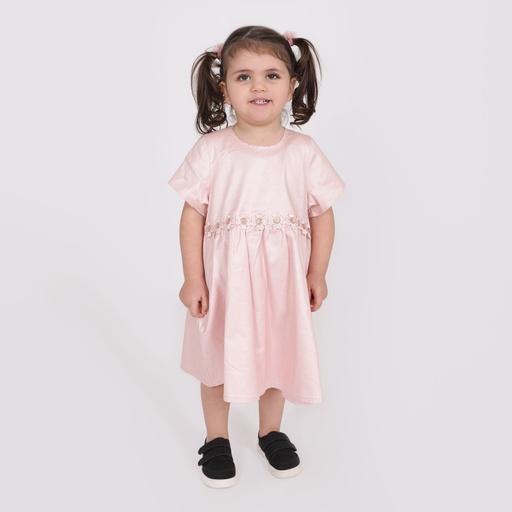 [01-010-32-002-K043-12M] Robe bébé métallisée avec détail (Rose, 12M)