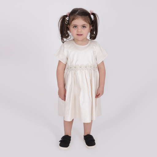 [01-010-32-002-K022-12M] Robe bébé métallisée avec détail (Écru, 12M)