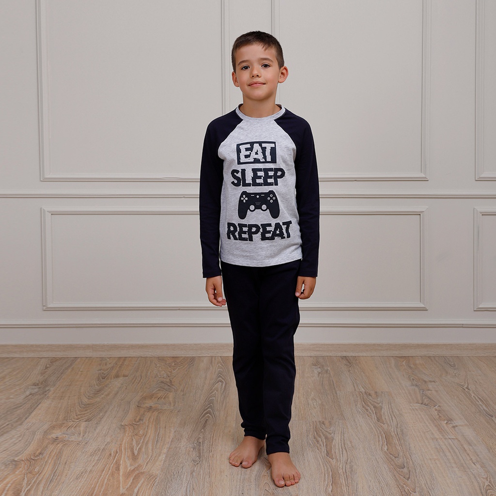 Pyjama garçon manche RAGLAN EAT SLEEP GAME REPEAT