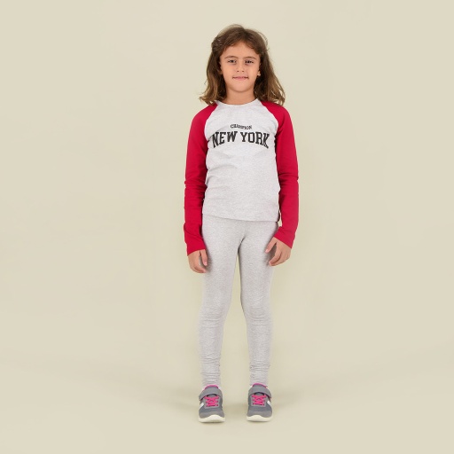 [05-010-02-402-K357-10A] T-shirt fille manche raglan CHAMPION NEW YORK (Gris Chiné/Rouge Bordeaux, 10A)