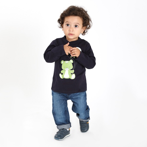 [05-010-02-383-K015-12M] T-shirt bébé manches longues OURS BALLONS (Bleu Marine, 12M)
