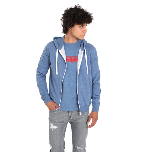 [05-010-43-005-K181-L] Hoodie zippé homme avec broderie (Bleu Chiné, L)