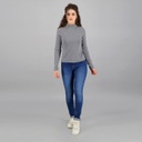 Pull col cheminée femme manches longues en jersey avec broderie